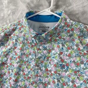 Good Good Golf Shirt men's Small Polo Performance Drinks Watermelon AOP Stretch